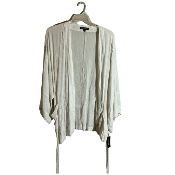 Inc Womens Open Front Cardigan Sweater Women's Sz L Metallic White Tie Waist NEW - Picture 1 of 5